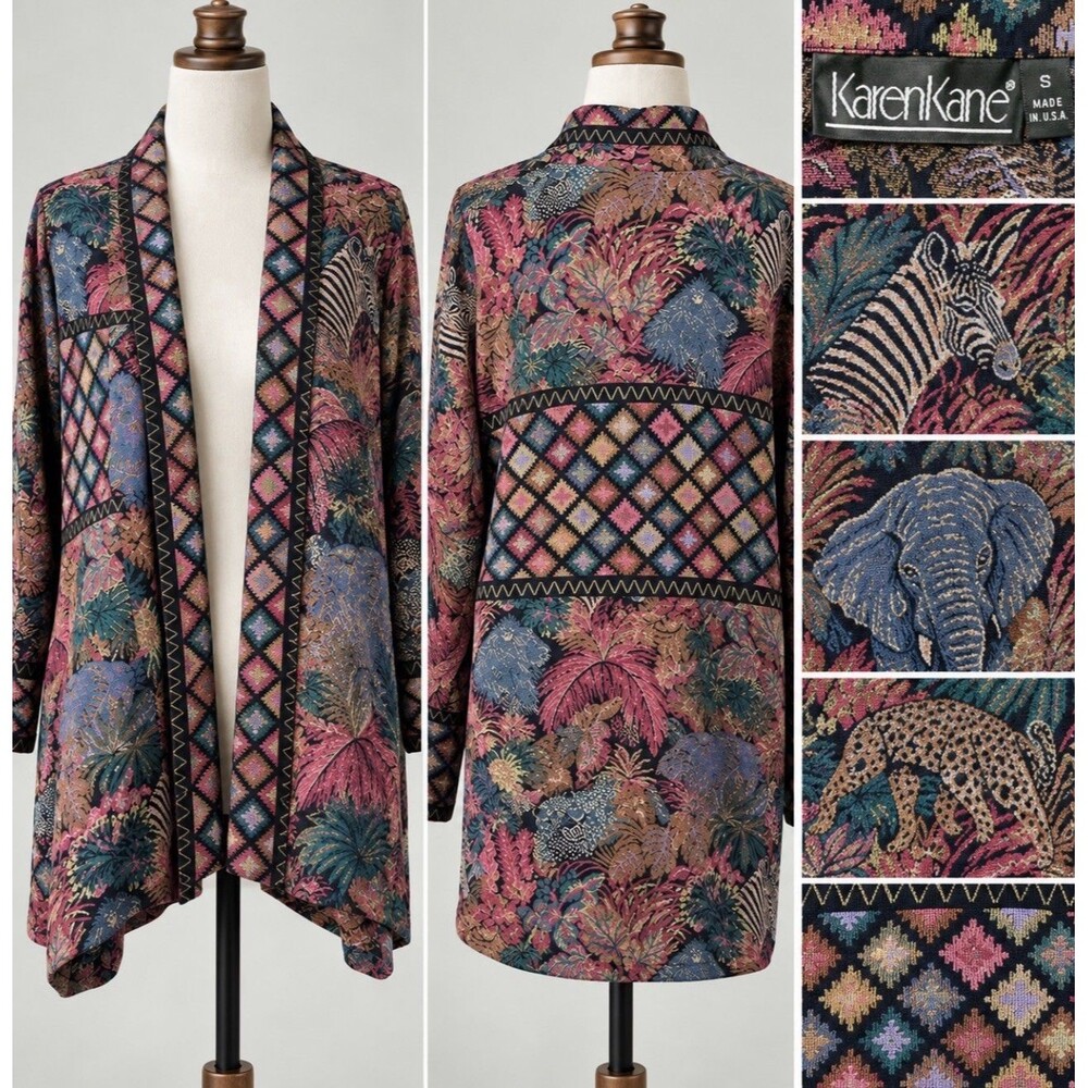 Vintage Karen Kane Cardigan Women S Jungle Safari Animal Boho Rayon USA